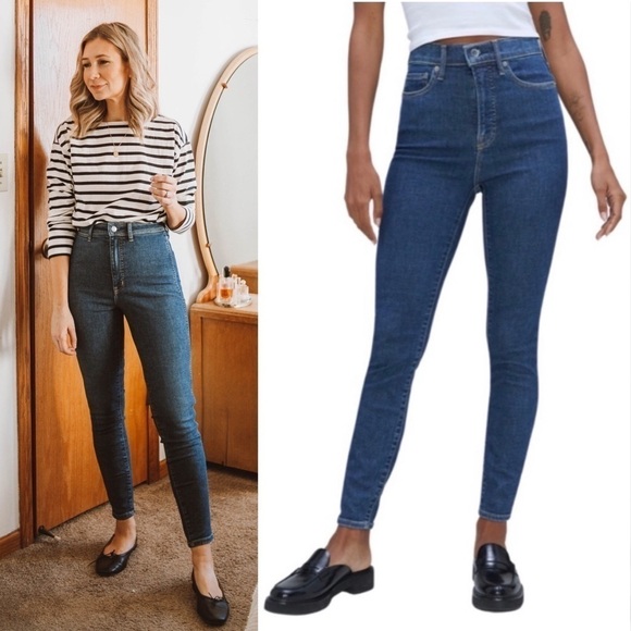 EVERLANE 90s High Waist Dark Wash Stretch Denim Ankle Cropped Skinny Jeans 25 - Picture 3 of 13